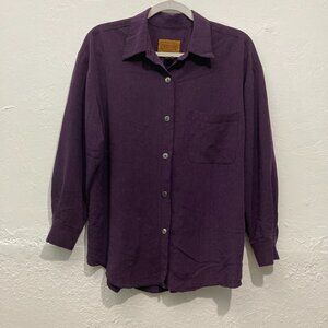 Directives Womens Button up Shirt Top Long sleeves Purple 100% Micro Silk Soft M